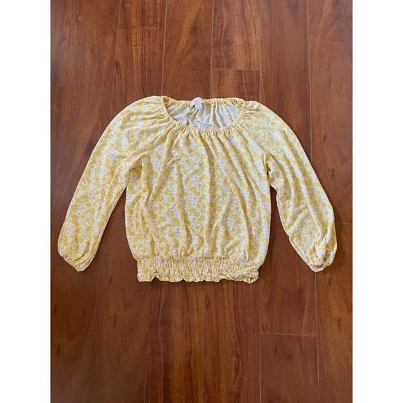 MICHAEL KORS Floral Dolman Puffy Sleeves Rudged Blouse Yellow Daisy Small - Picture 4 of 10